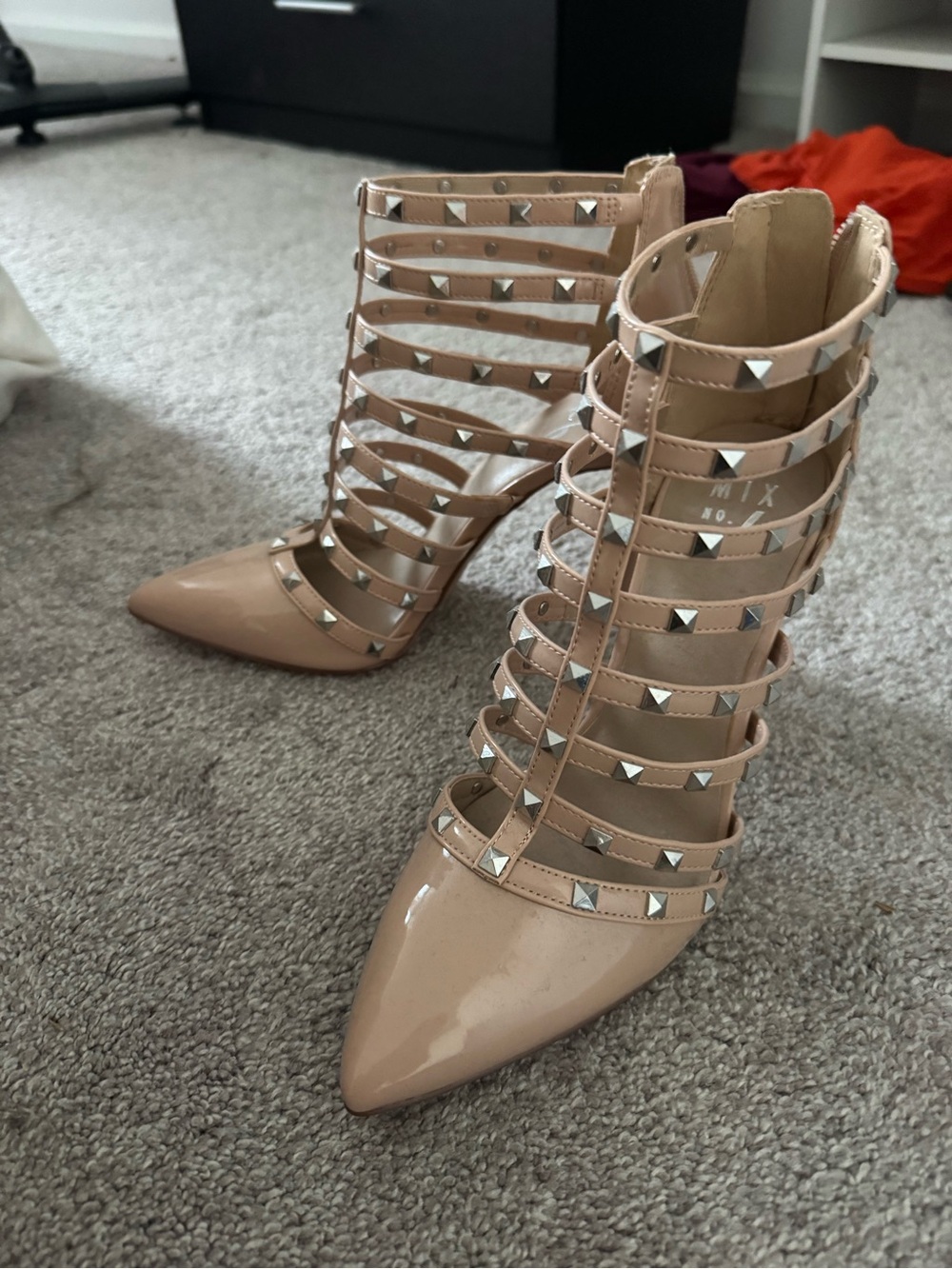 Nude studded heels